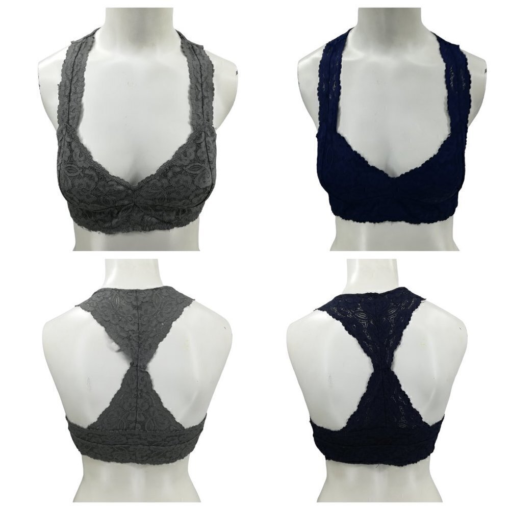 Intimately Free People Blue Gray Lace Bralette Size M Stretch Bra Racerback 2